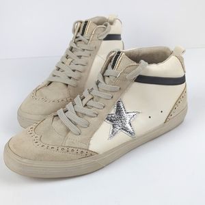 SHUSHOP Women's Paulina Mid Top Silver Star Sneakers